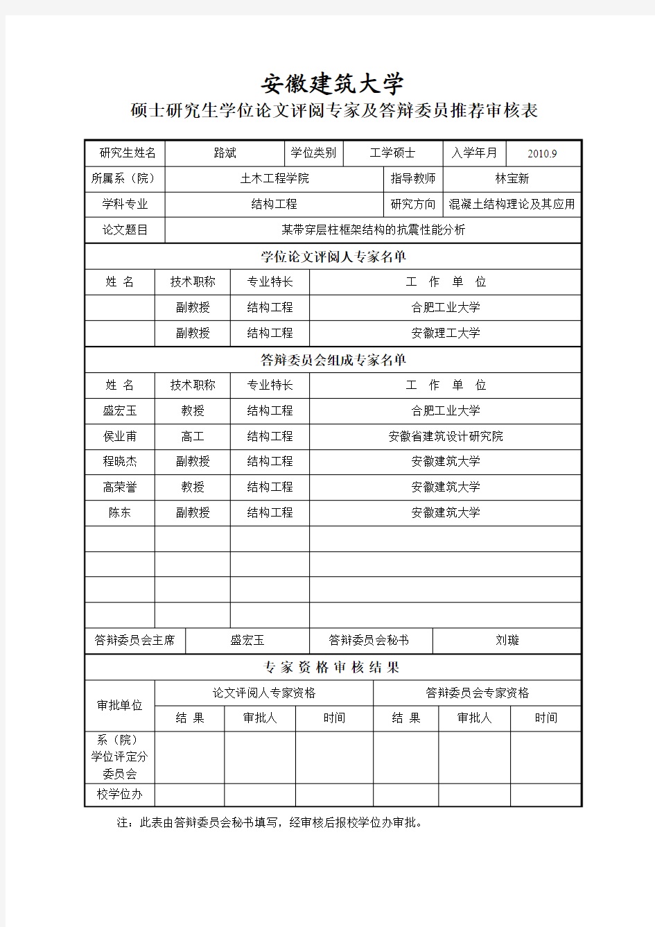 1.硕士研究生学位论文评阅专家及答辩委员推荐审核表-2份