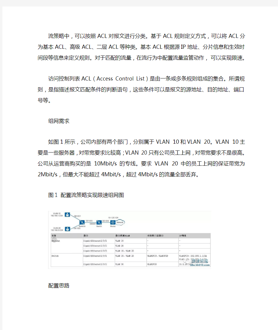 华为设备配置QOS通过流策略实现限速