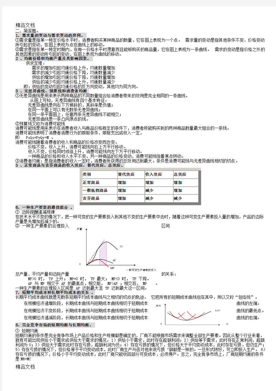 最新电大西方经济学考试题库(简答题)