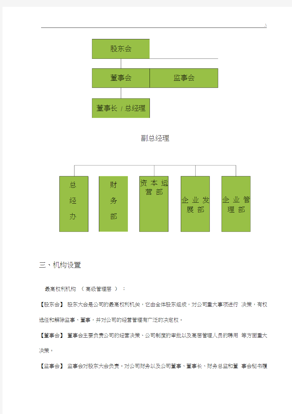 集团公司组织架构及其部门职责