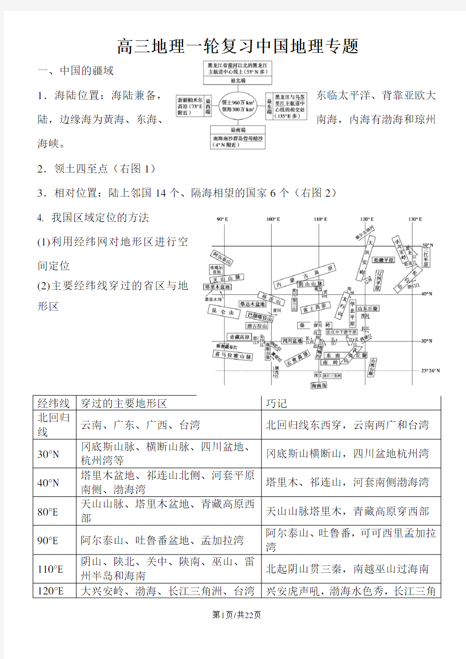 高考高三地理一轮复习中国地理专题讲义
