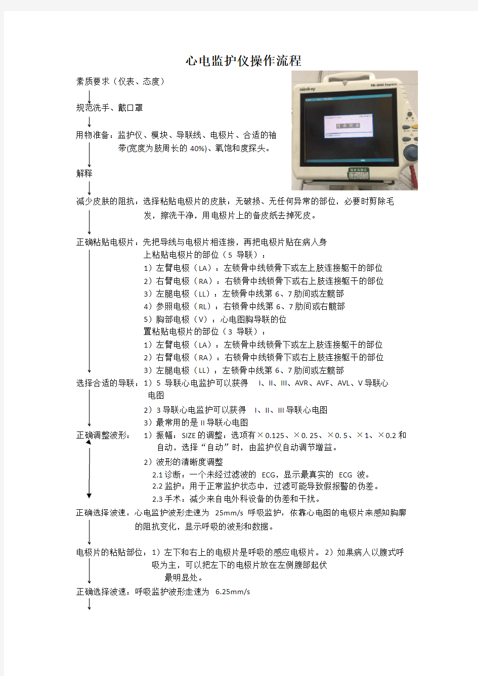 心电监护仪操作流程