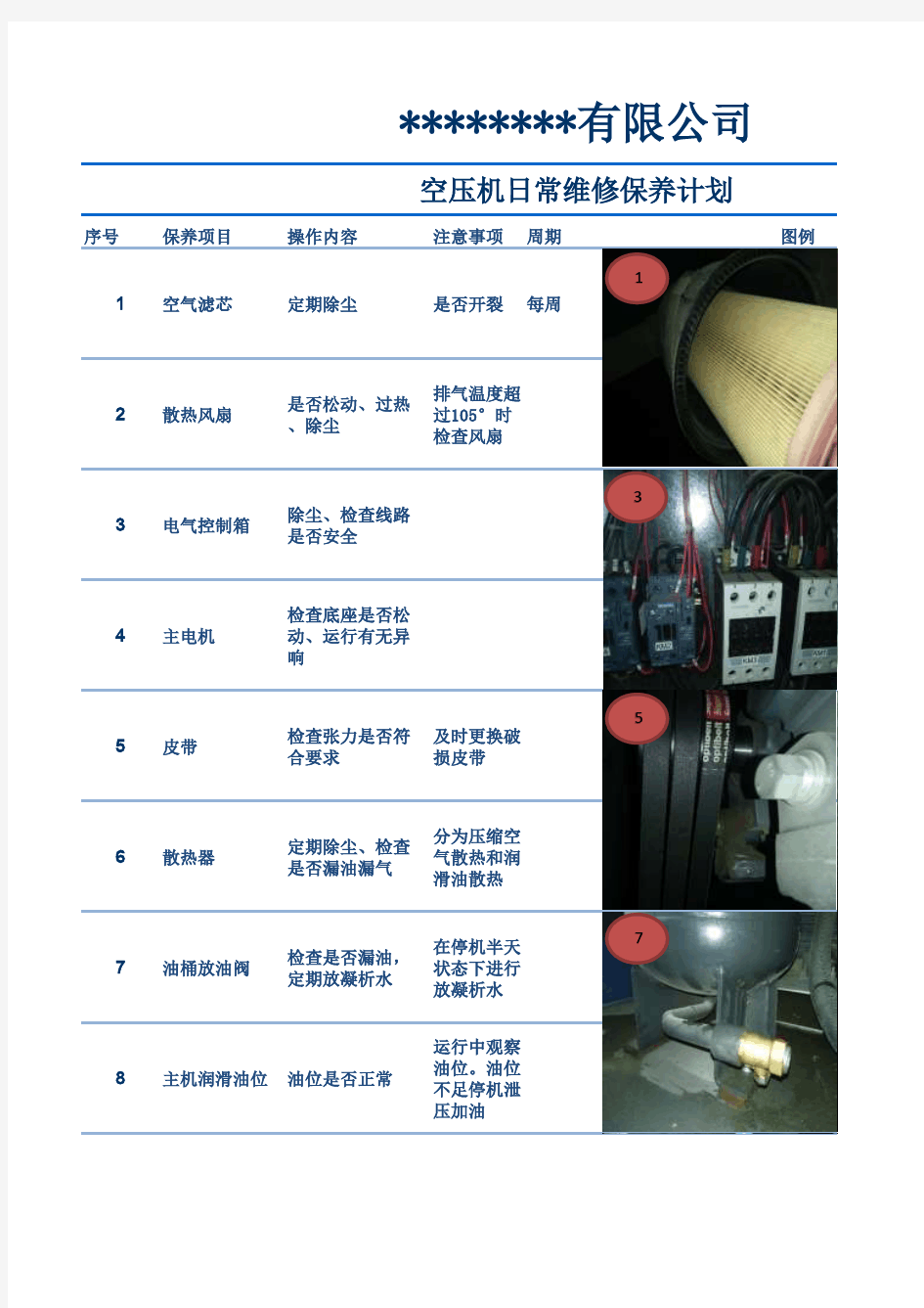 空压机日常保养计划内容