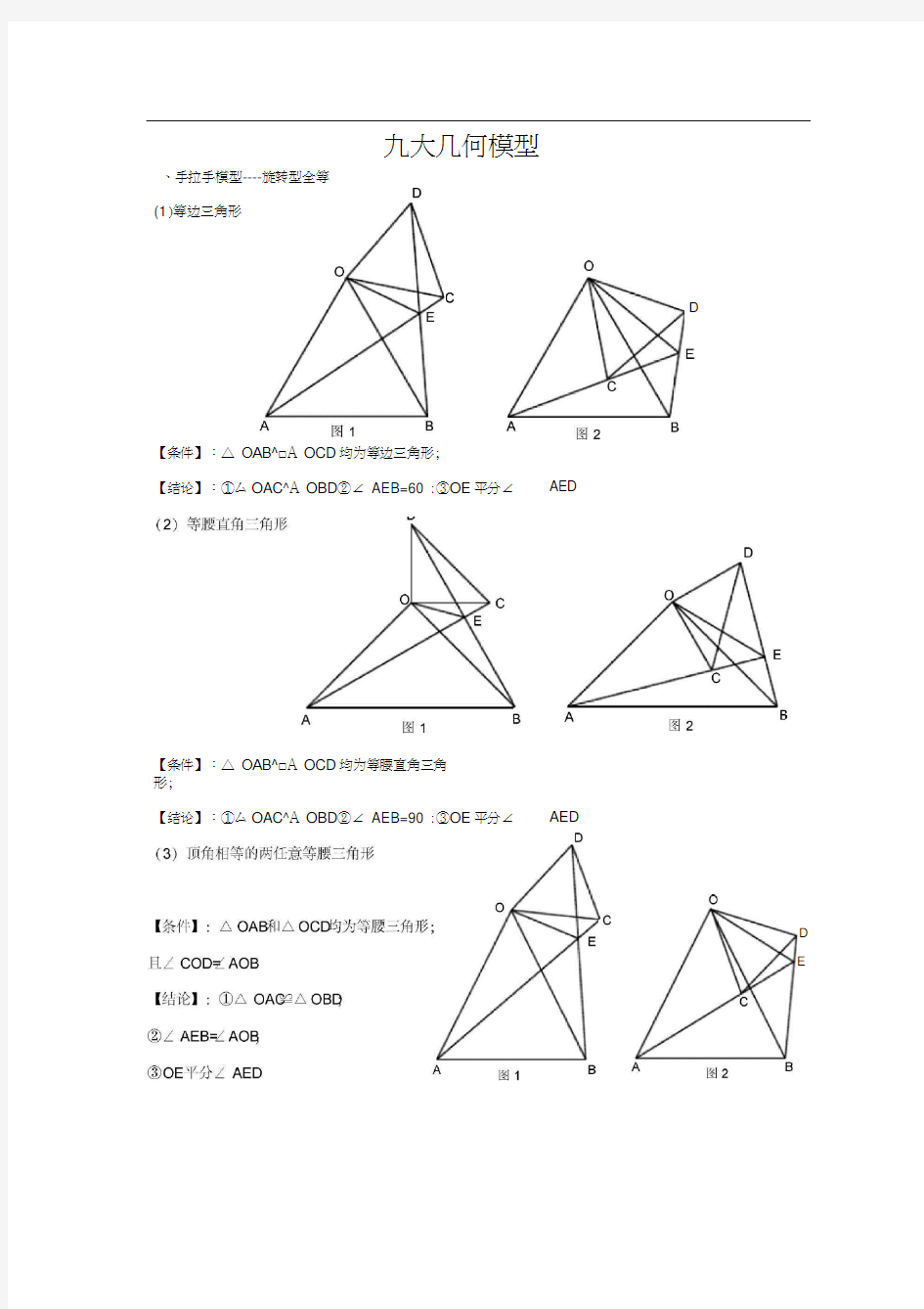 初中数学九大几何模型解题思路