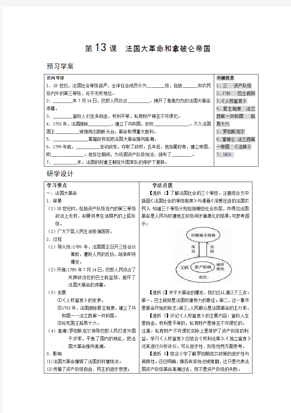 第13课法国大革命和拿破仑帝国预习学案