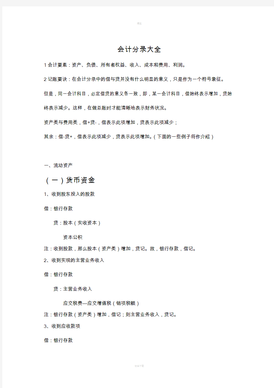 中级会计实务会计科目分录大全