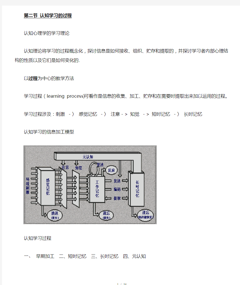 心理学《认知学习的过程》归纳总结