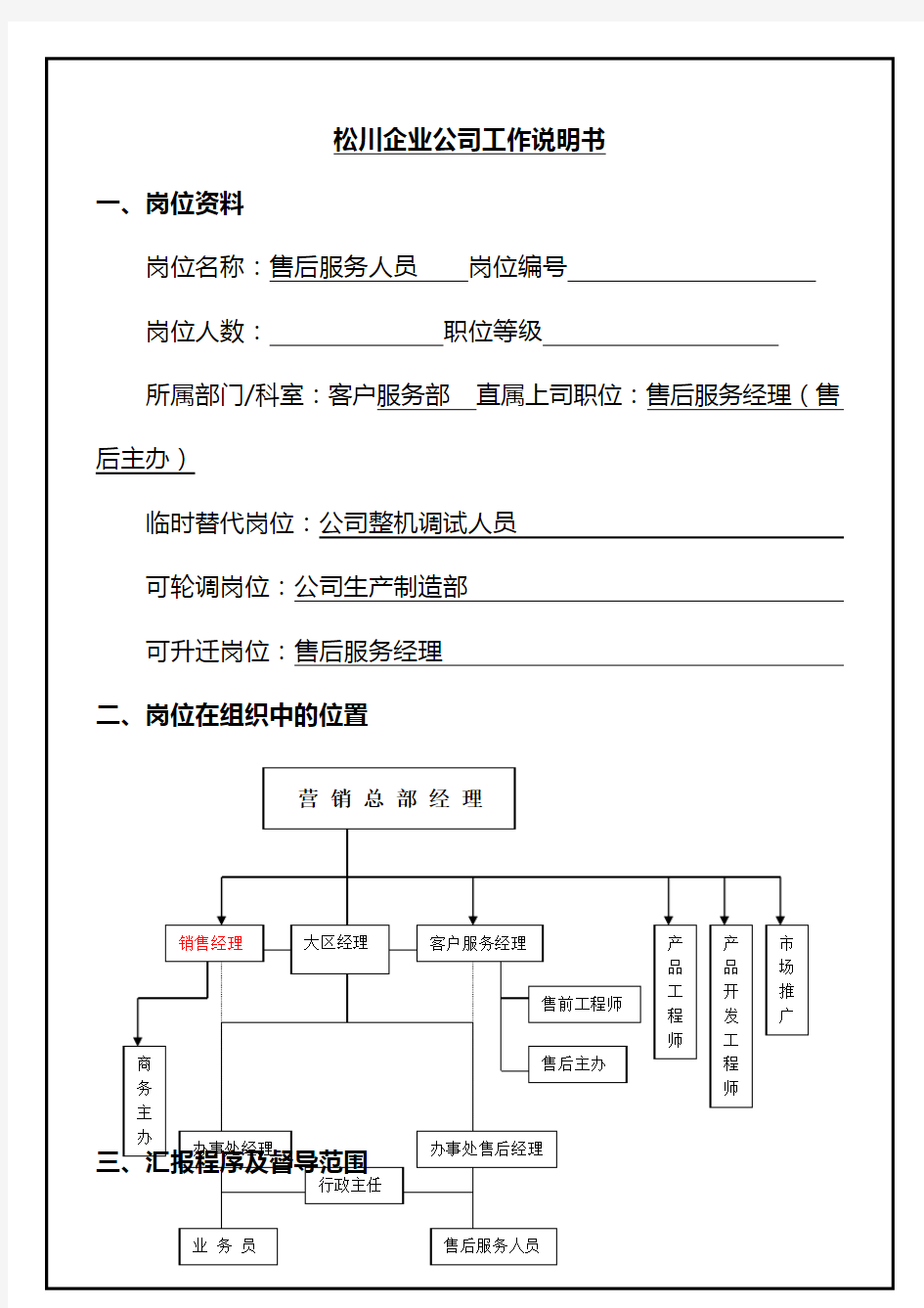 售后服务人员岗位职责