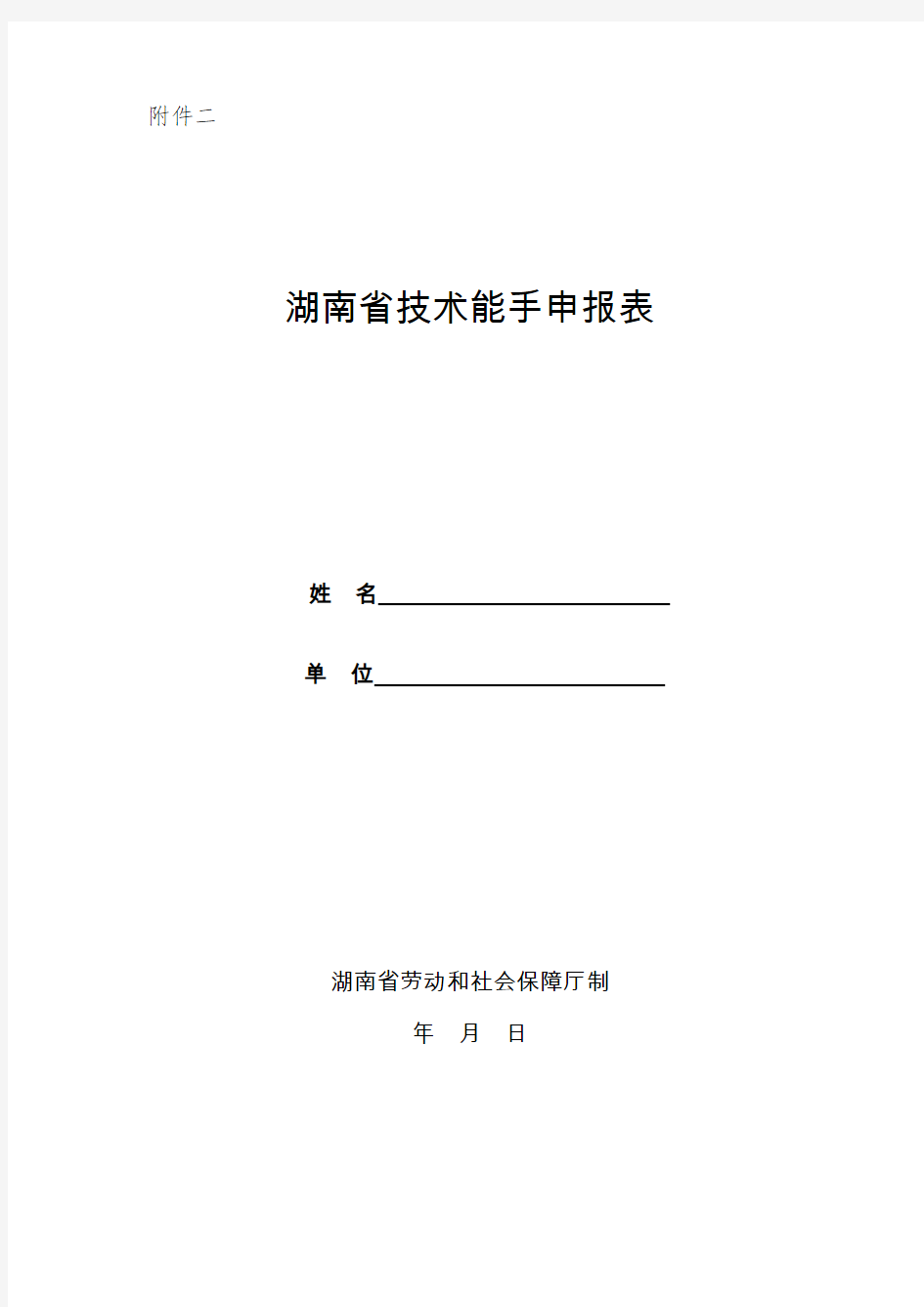 表格模板-湖南省技术能手申报表 精品