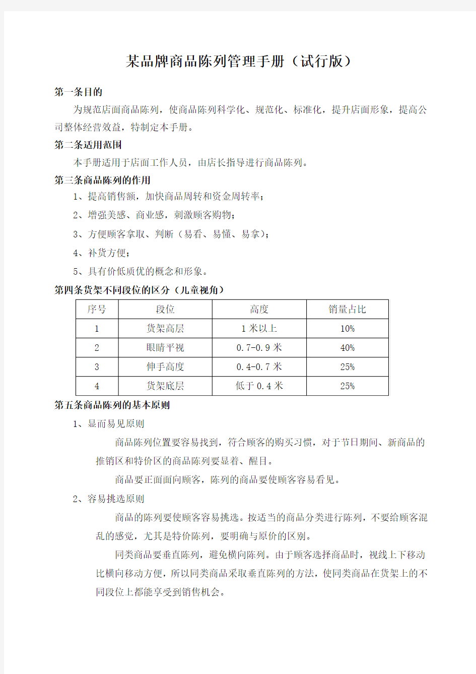 品牌商品陈列管理手册