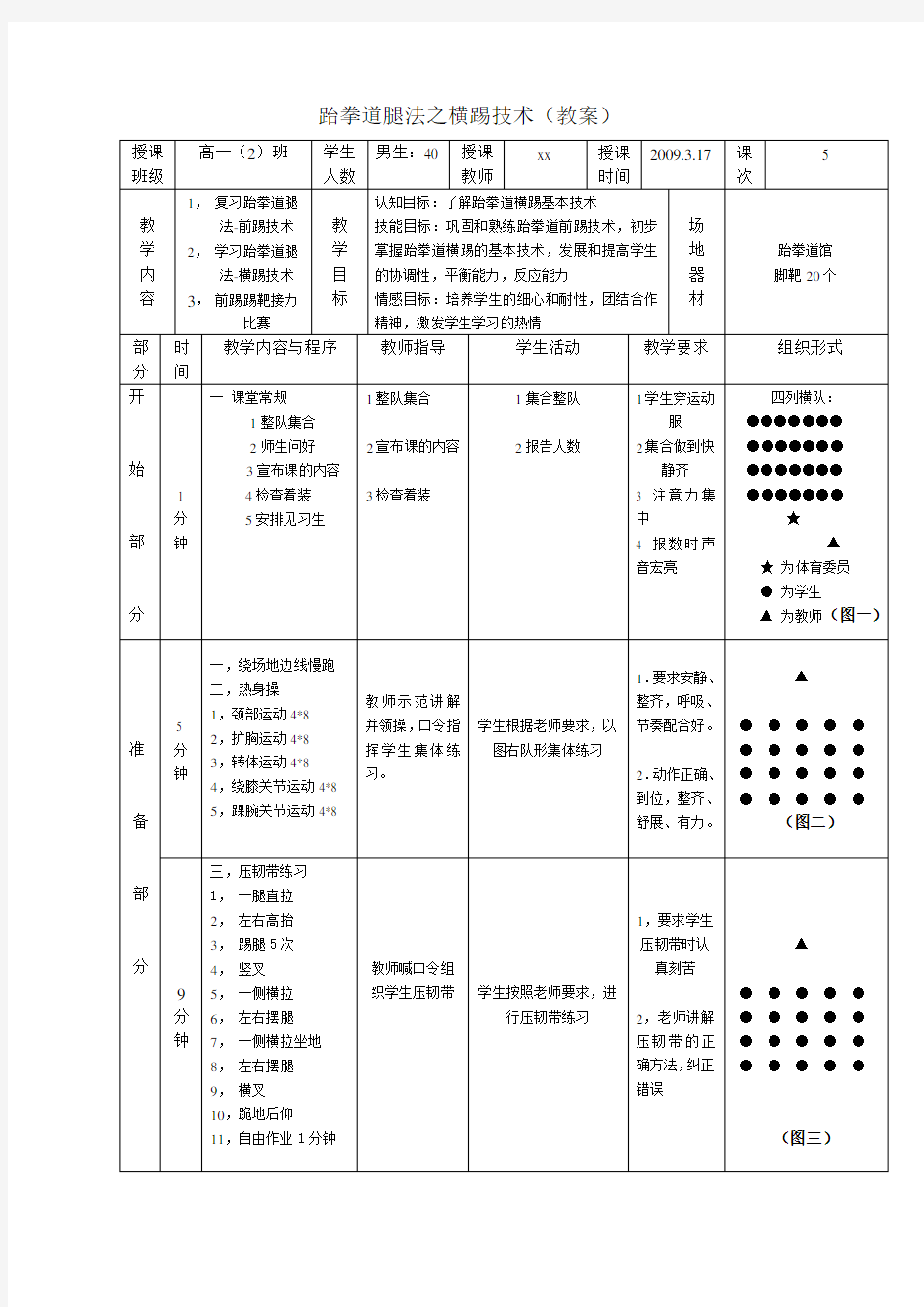 跆拳道课—横踢技术教案