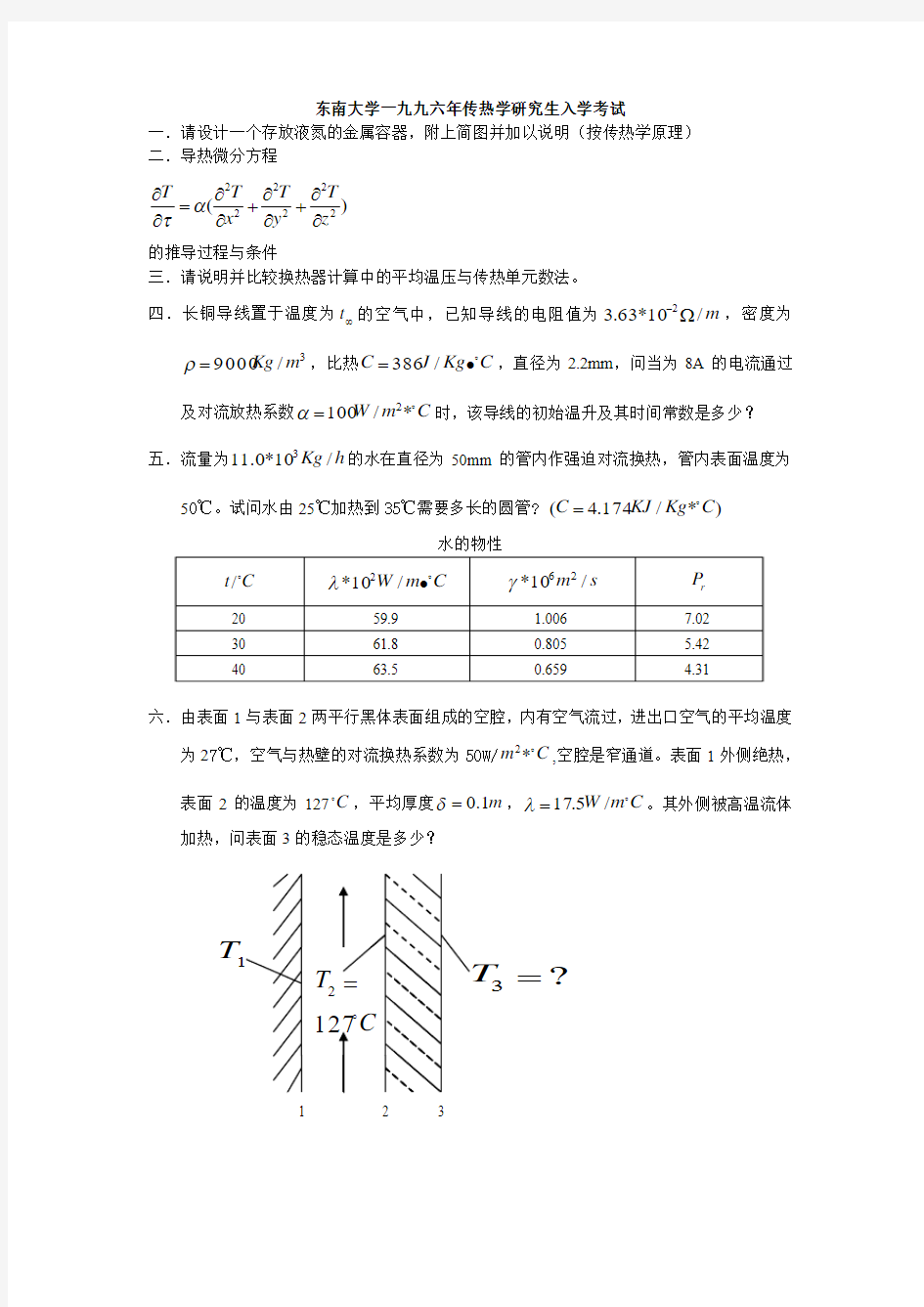 东南大学传热学1995-1999汇总