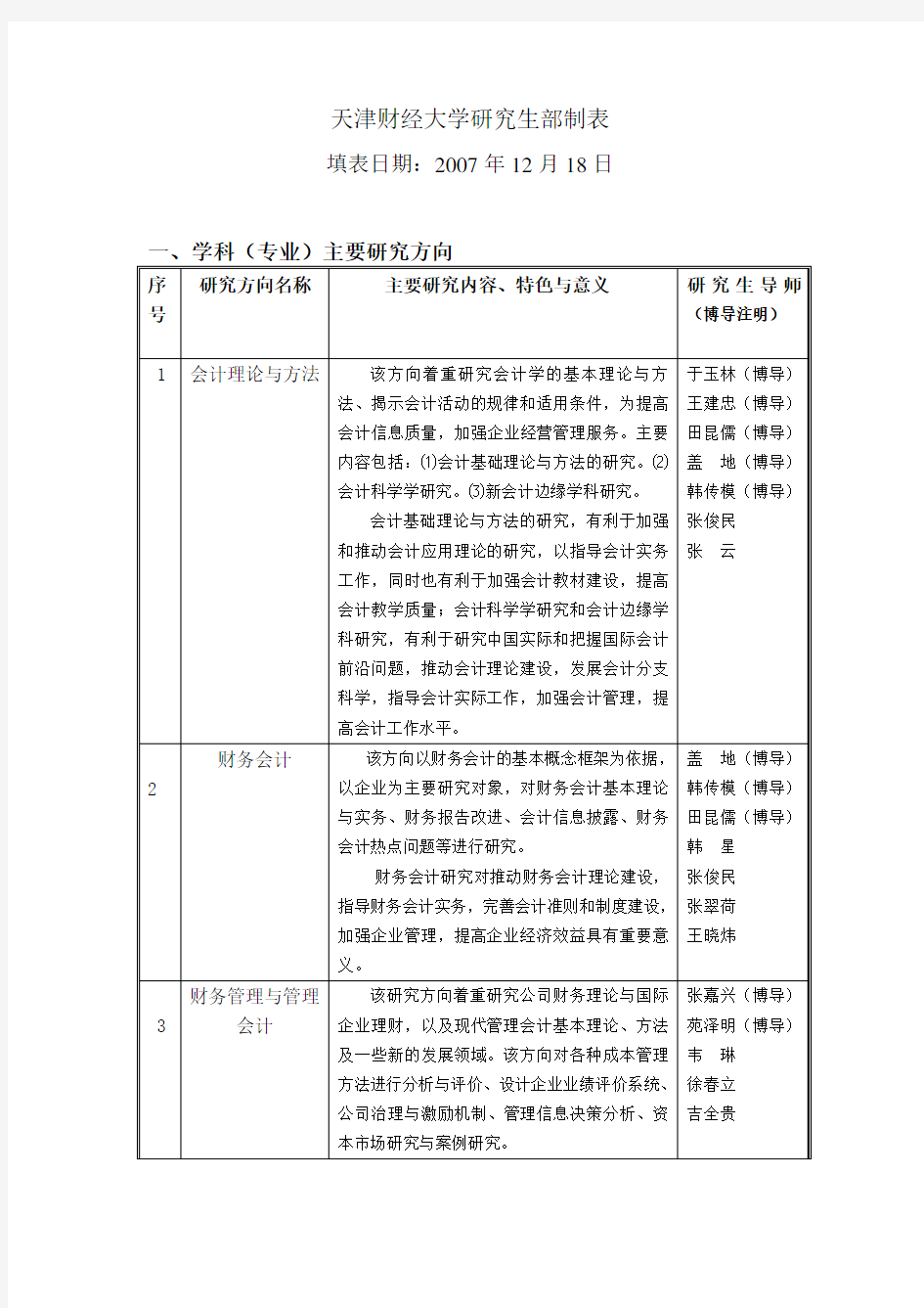 天津财经大学会计学专业硕士研究生培养方案