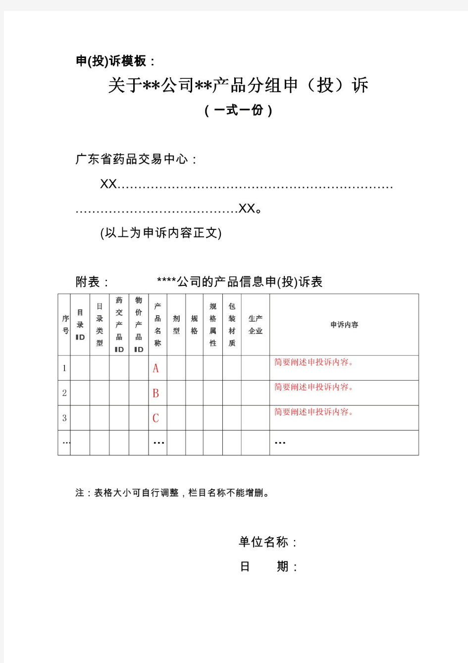 申诉模板 - 广东省药品交易中心