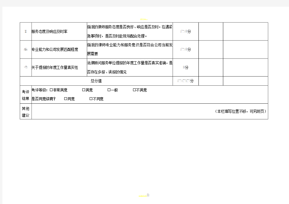 集团公司法律顾问单位考评表(范本)