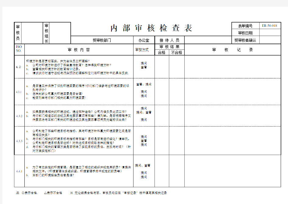 内审检查表(办公室)