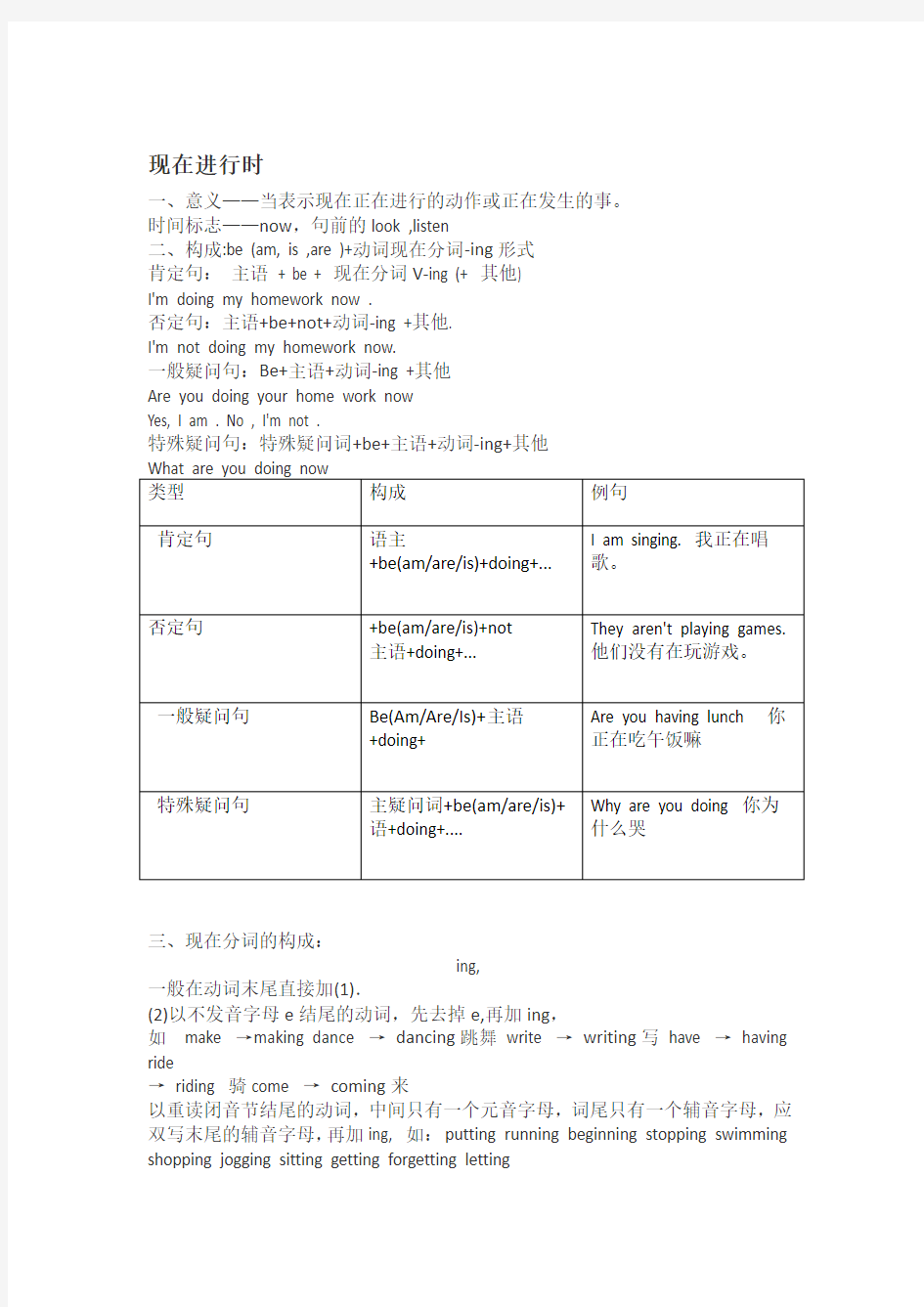 现在进行时及过去进行时讲解及练习