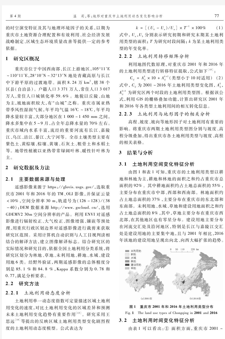 地形对重庆市土地利用动态变化影响分析