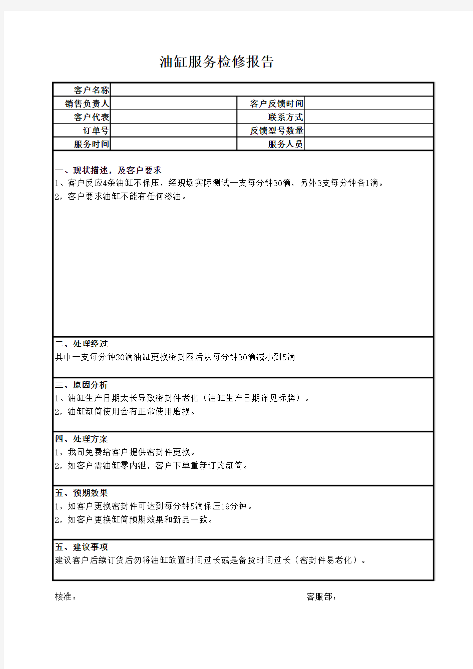 油缸检修报告