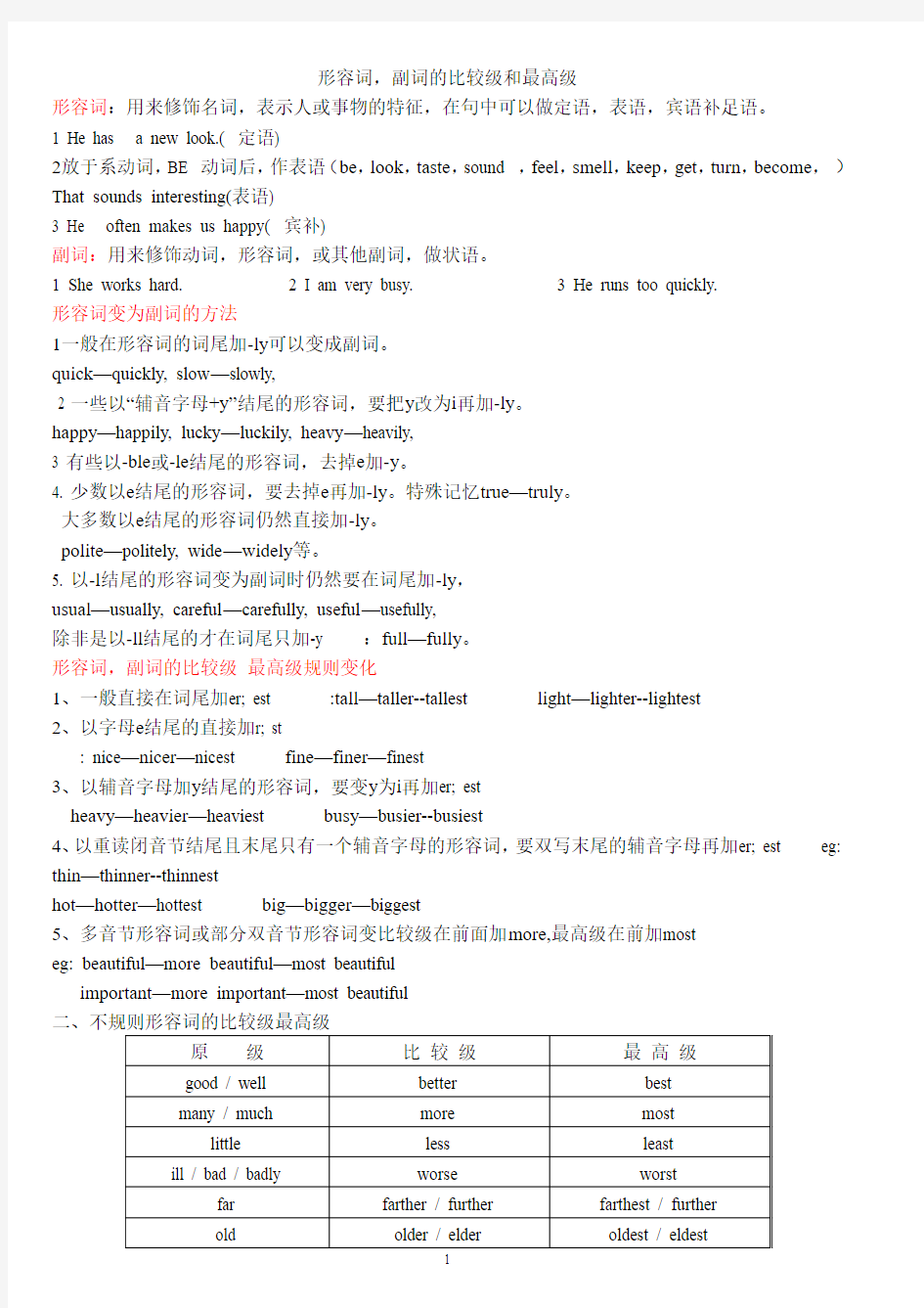 八年级上英语比较级最高级