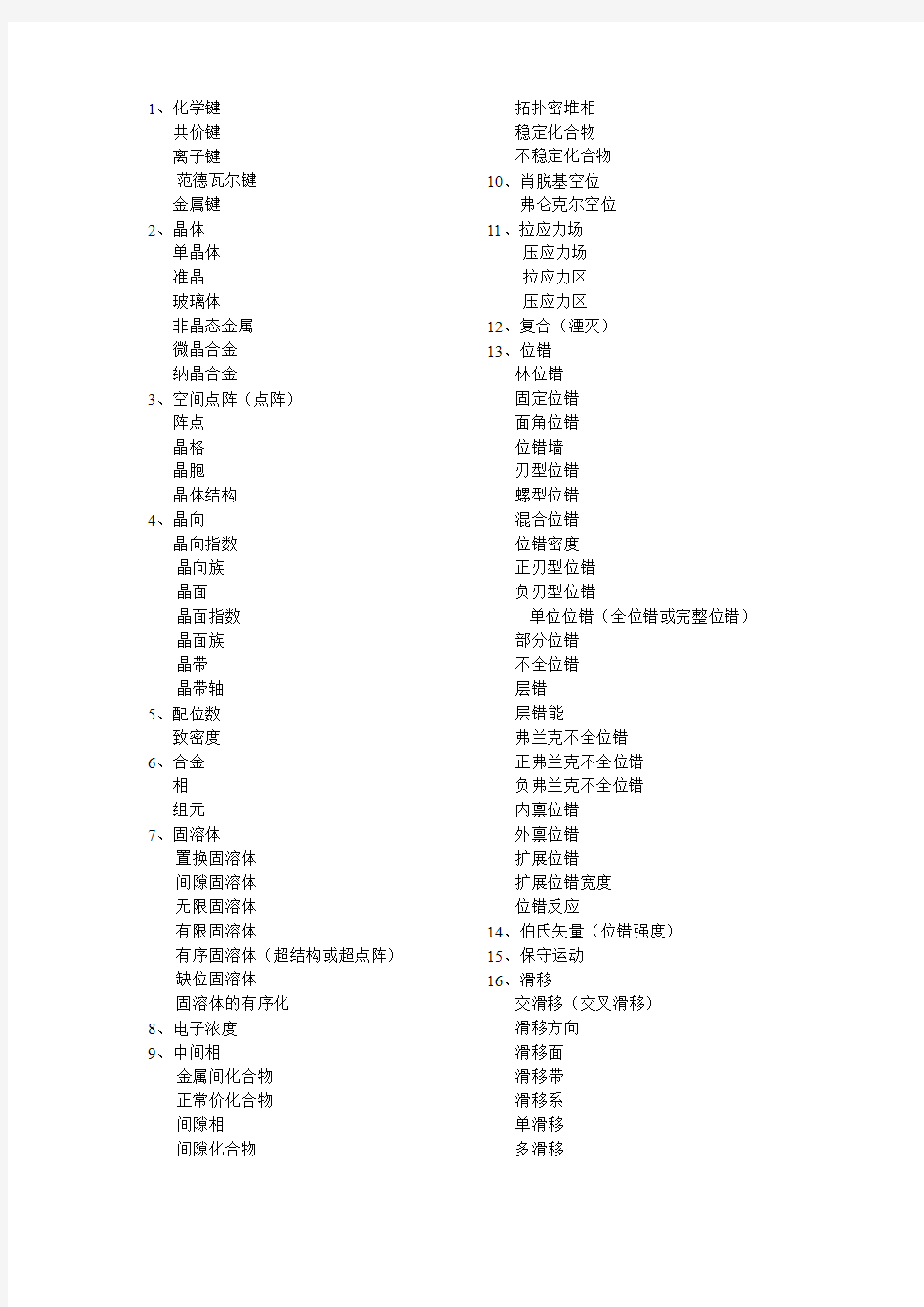 材料科学基础 名词汇总