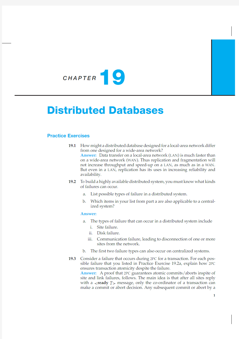 数据库系统概念(database system concepts)英文第六版 课后练习题 答案 第19章