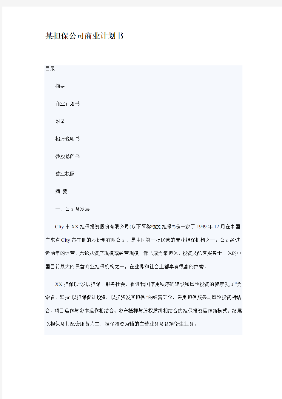 某担保公司商业计划书