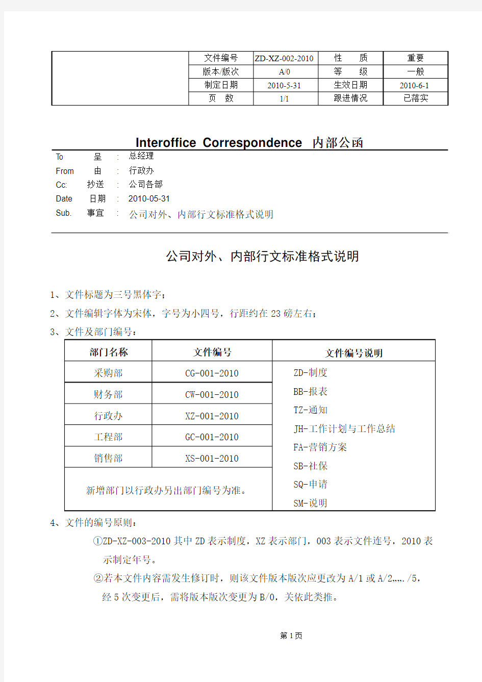 公司往来公函模板说明