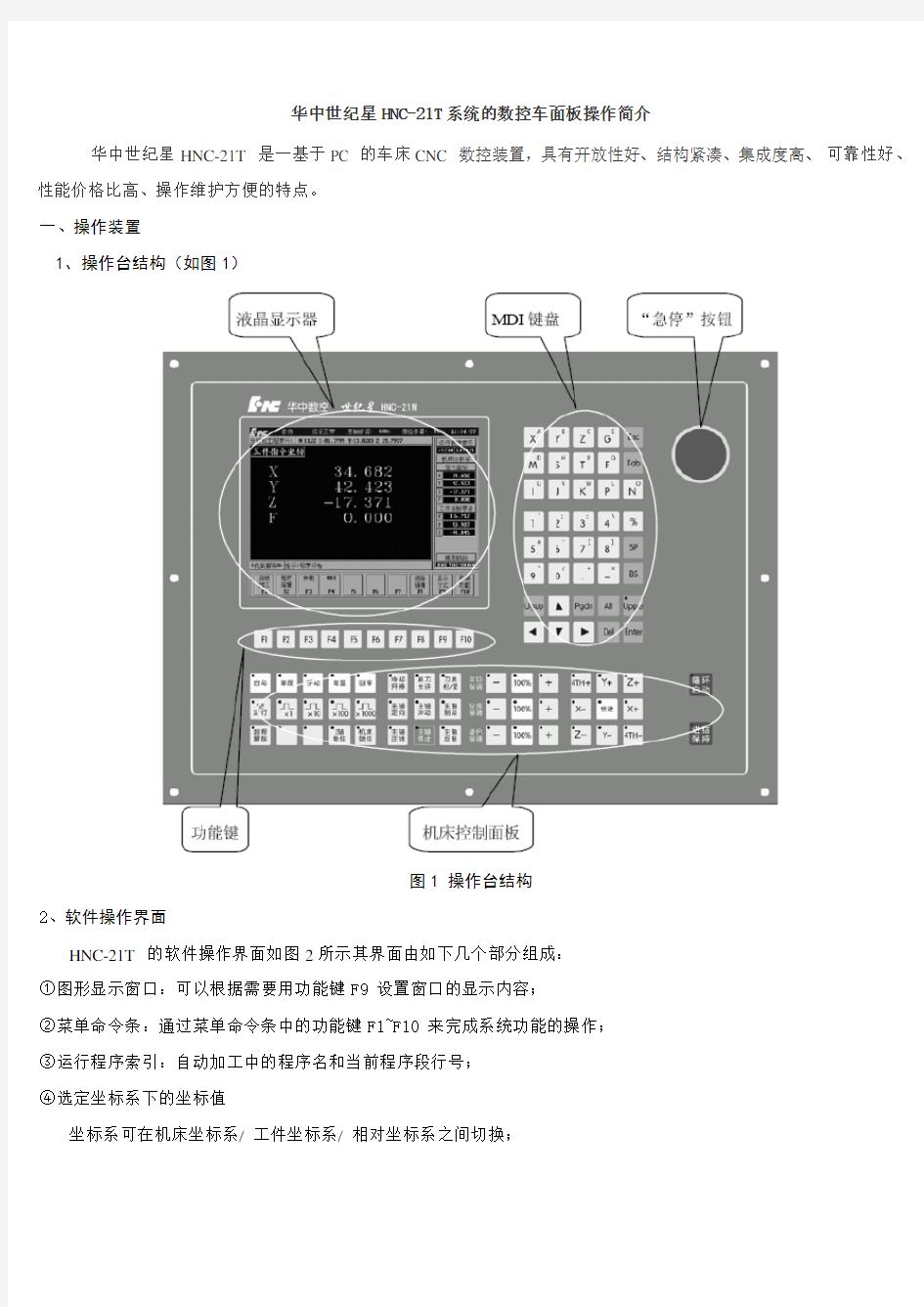 华中世纪星HNC-21T系统的数控车面板操作简介