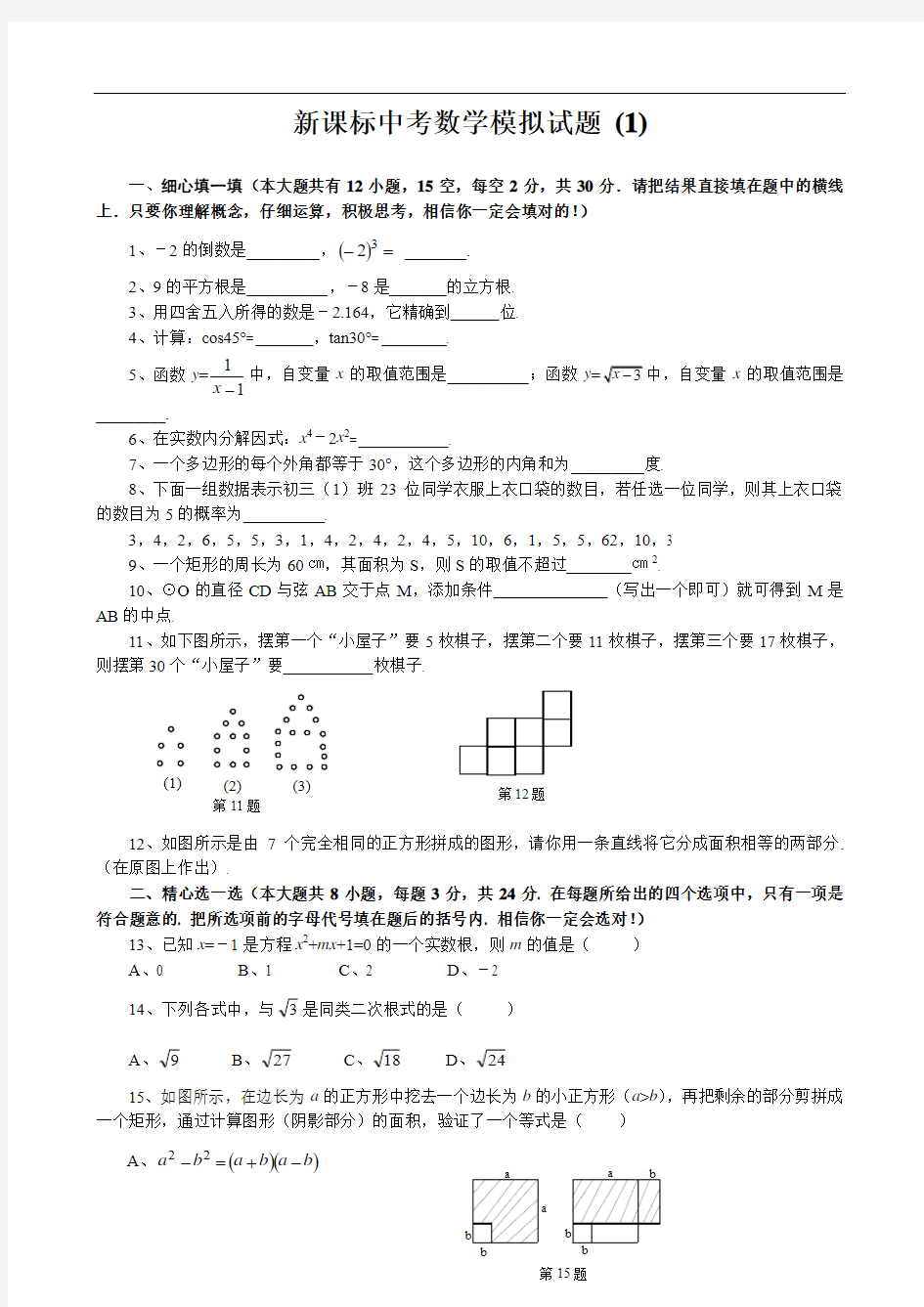 新课标中考数学模拟试题 (1).