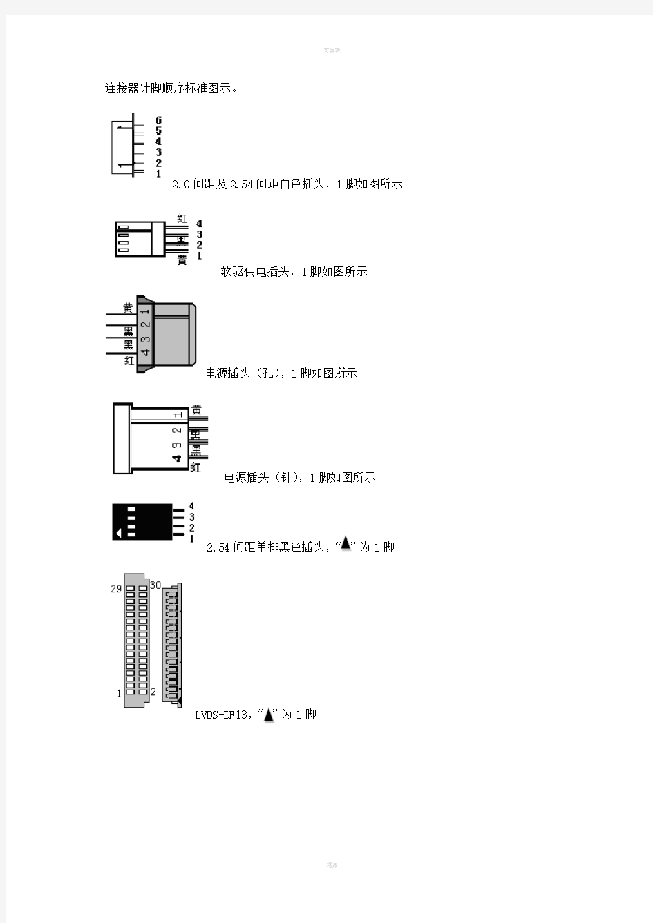 连接器针脚顺序标准图示