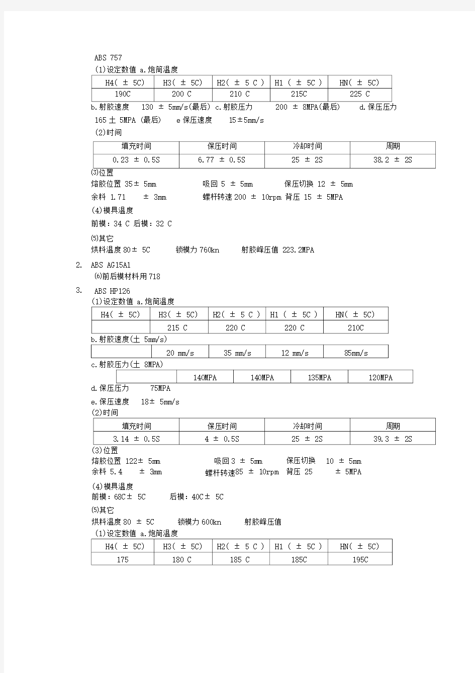 塑料成型工艺参数总结