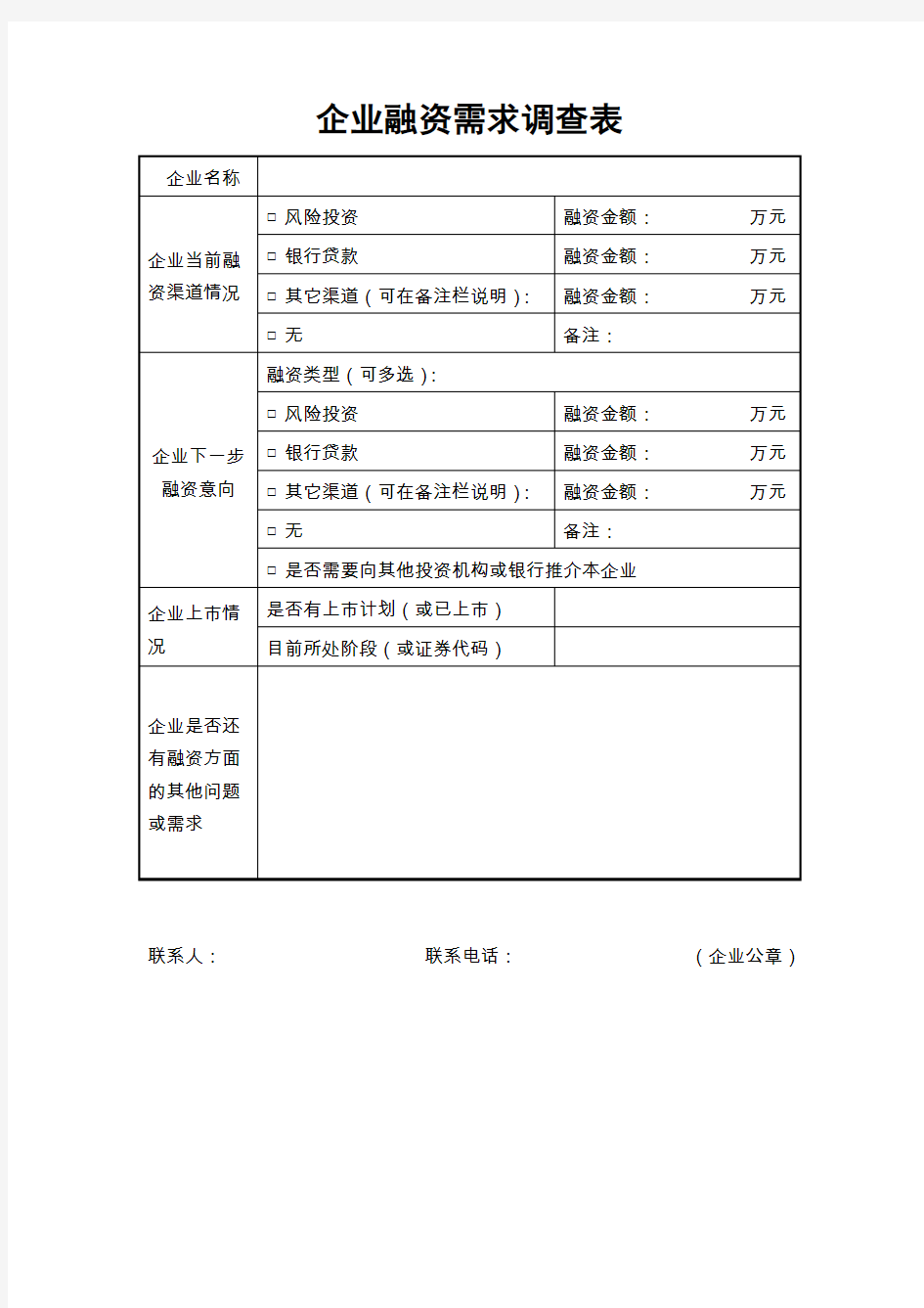 企业融资需求调查表