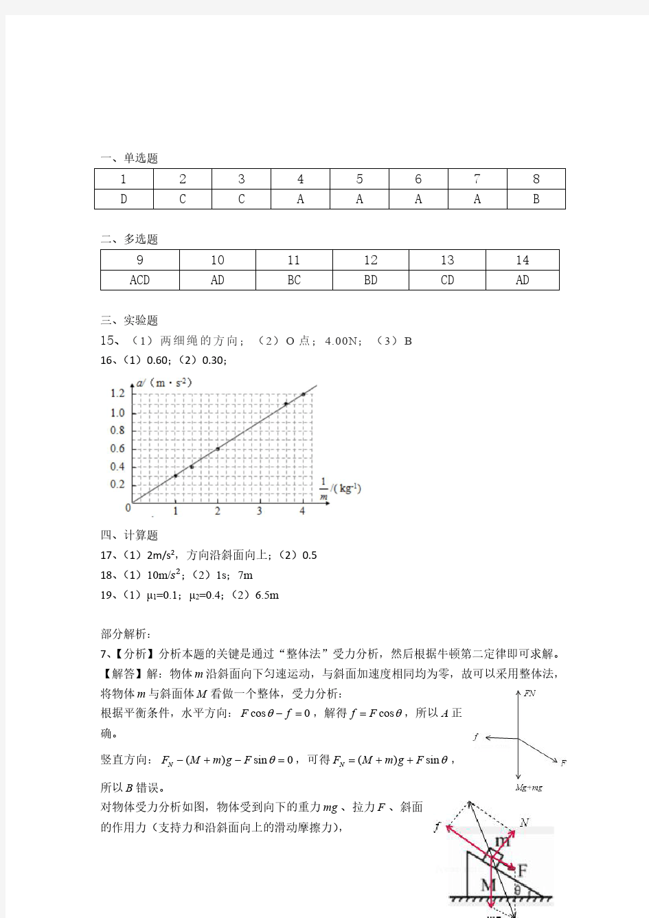 2019-2020学年南通中学高一上物理第二次月考试题解析