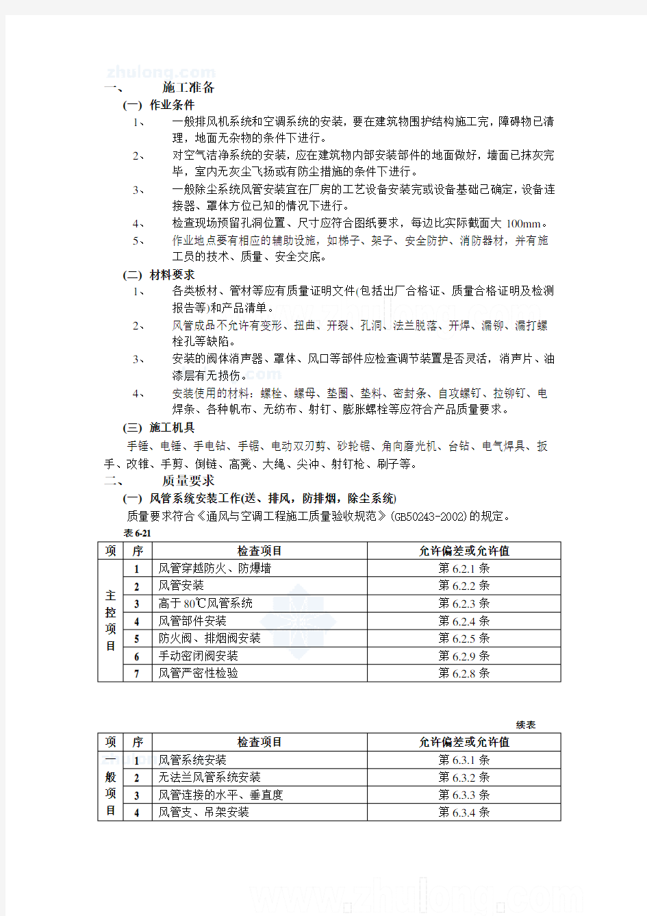 通风管道安装施工工艺