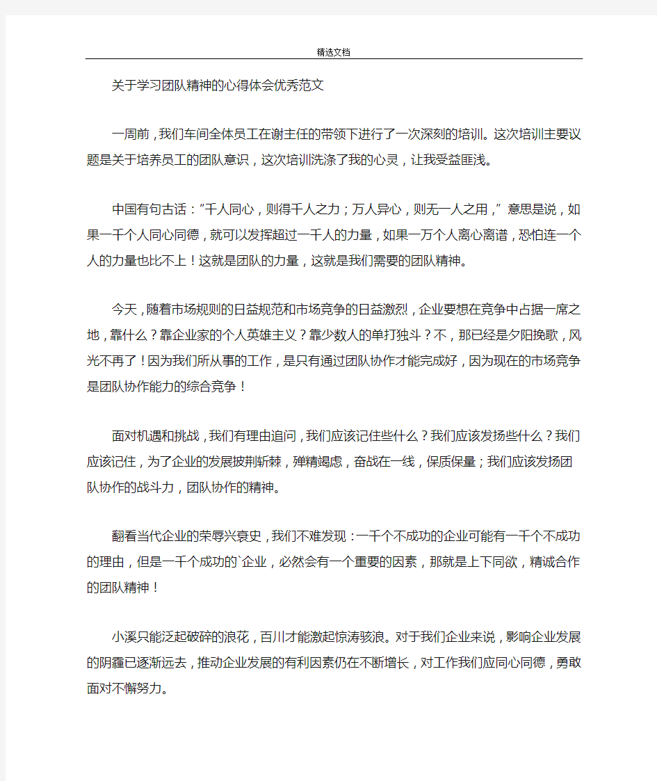 学习团队精神的心得体会优秀