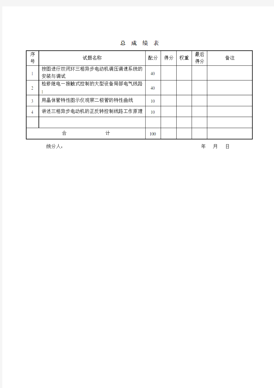 维修电工高级实操试卷评分表