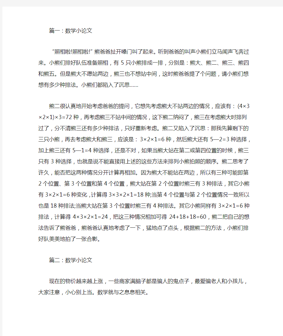 关于小学生数学小论文范文