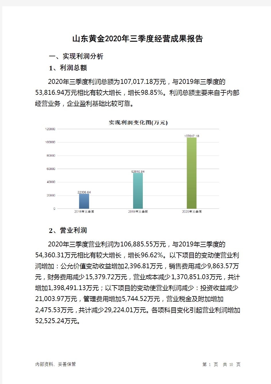 山东黄金2020年三季度经营成果报告