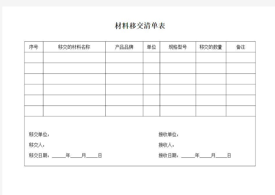 材料移交清单表模板