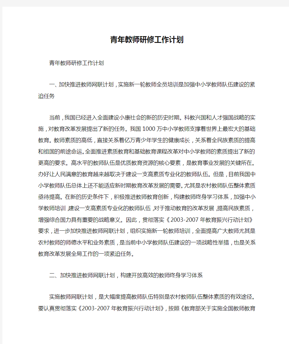 青年教师研修工作计划