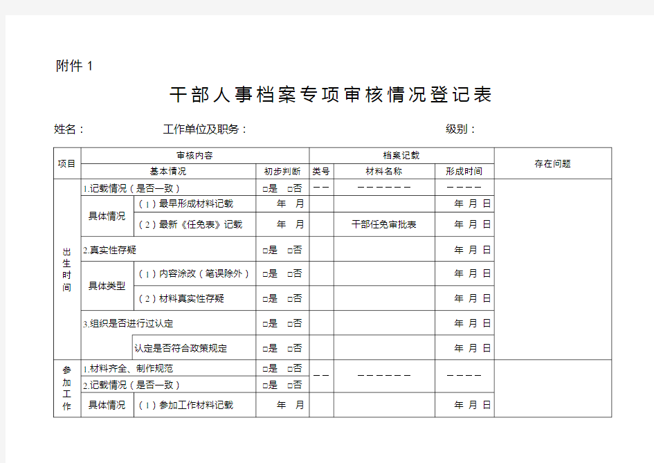 干部人事档案专项审核情况登记表(标准版)