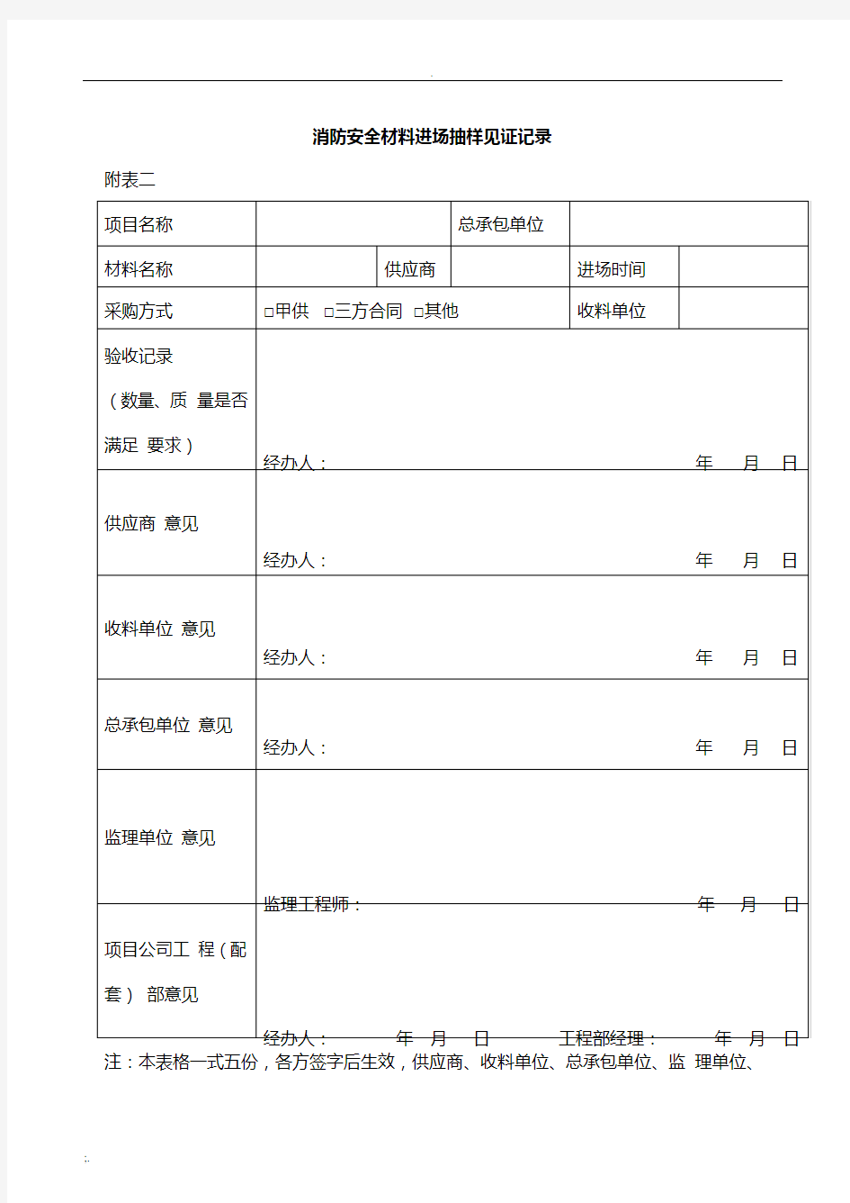 材料设备进场验收单