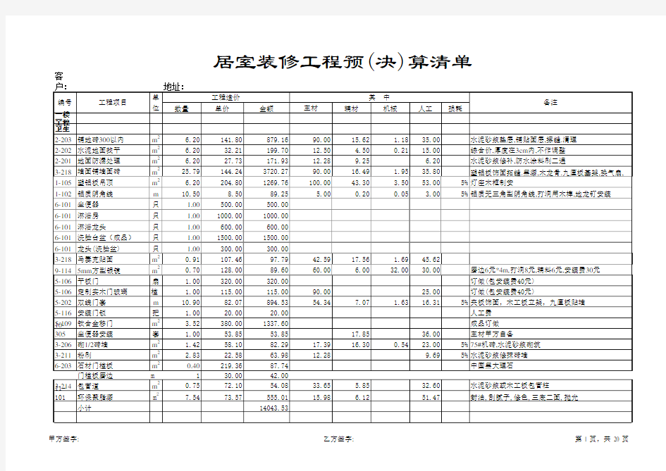 2016家装明细表预算清单—详尽表格