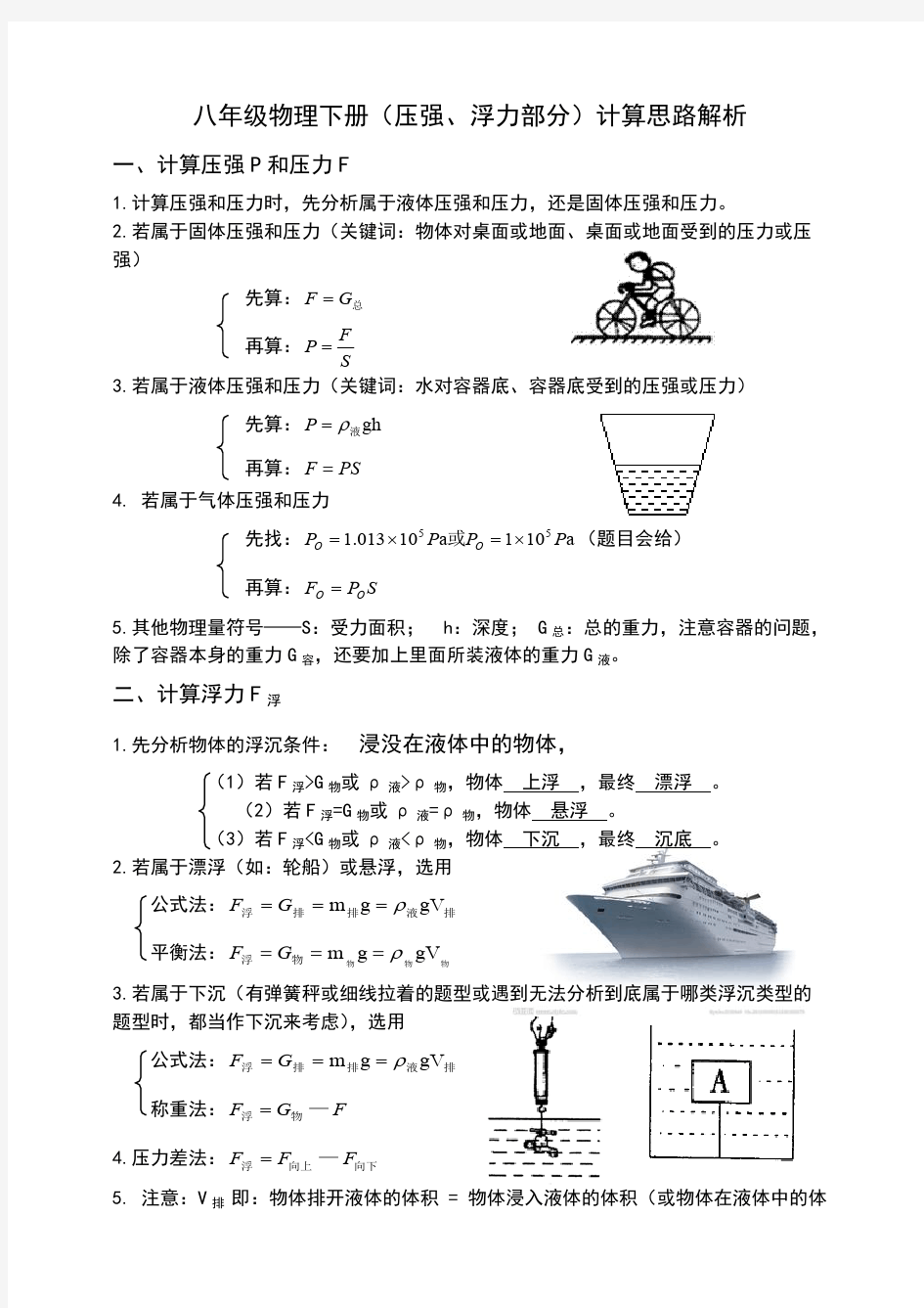 (完整版)压强、压力、浮力、密度公式总结(杨文磊)