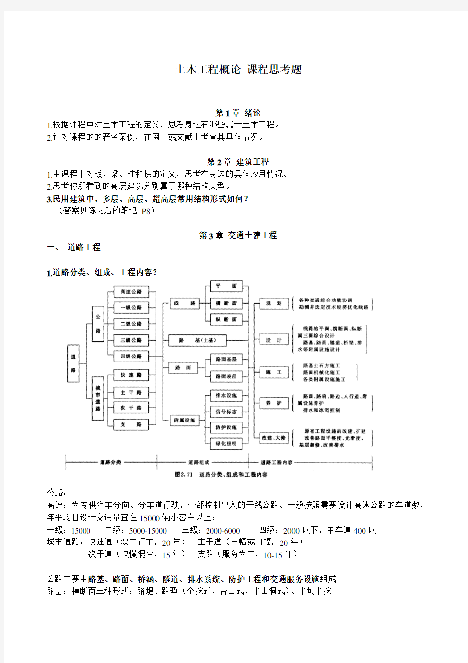 土木工程概论 课程思考题 参考答案