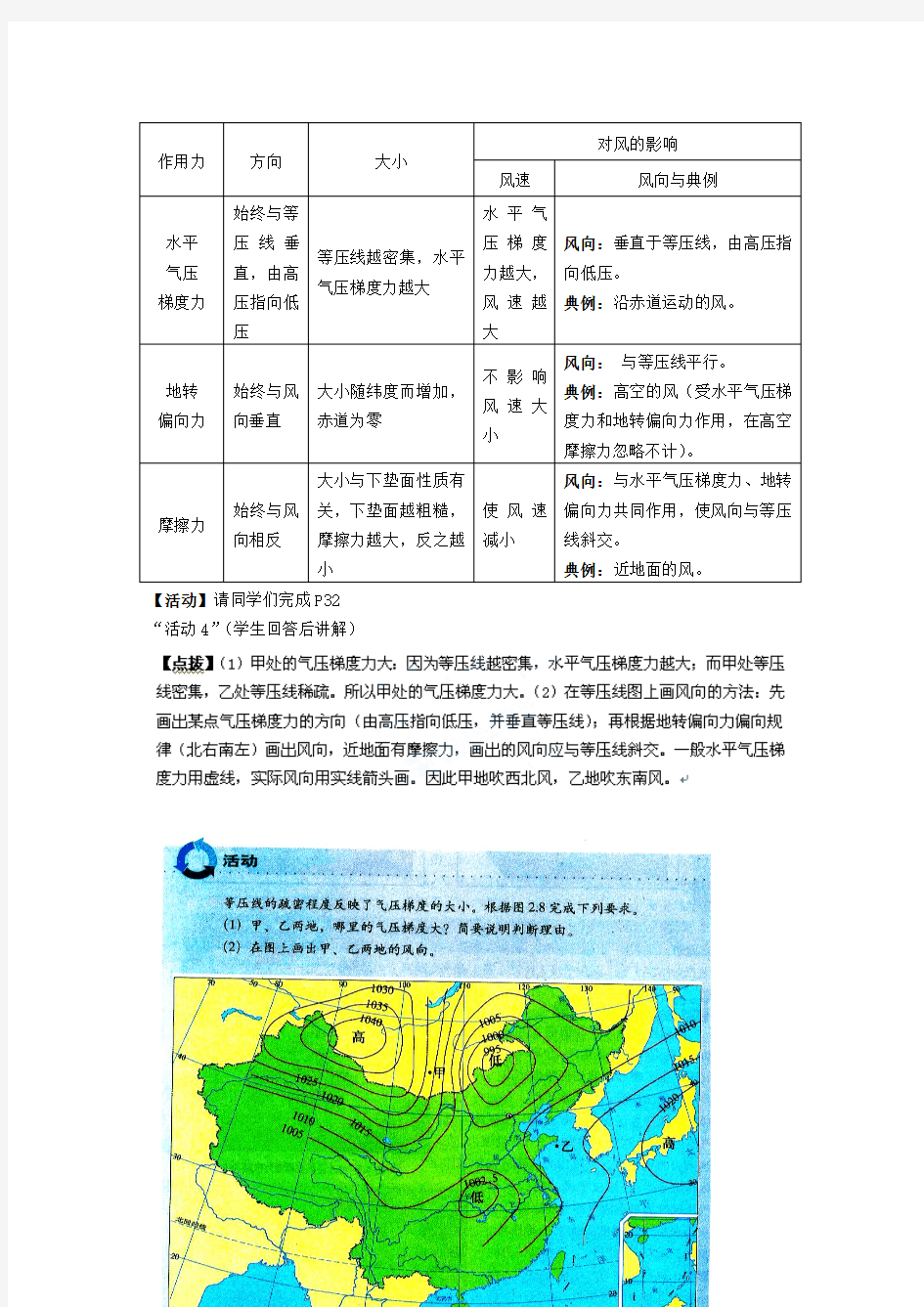 江苏省邗江区瓜洲中学高一地理必修一《22大气的水平运动》教案