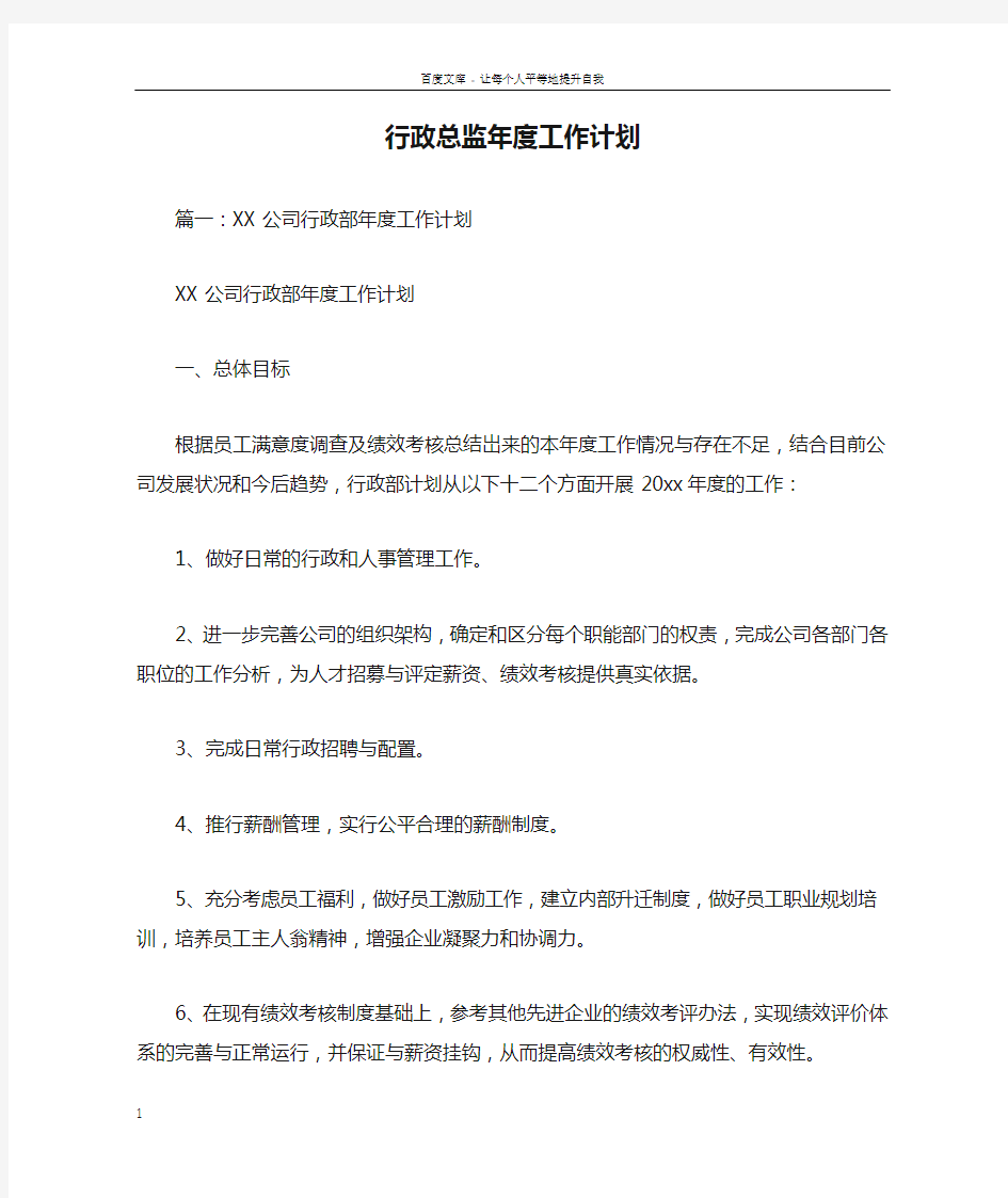 行政总监年度工作计划