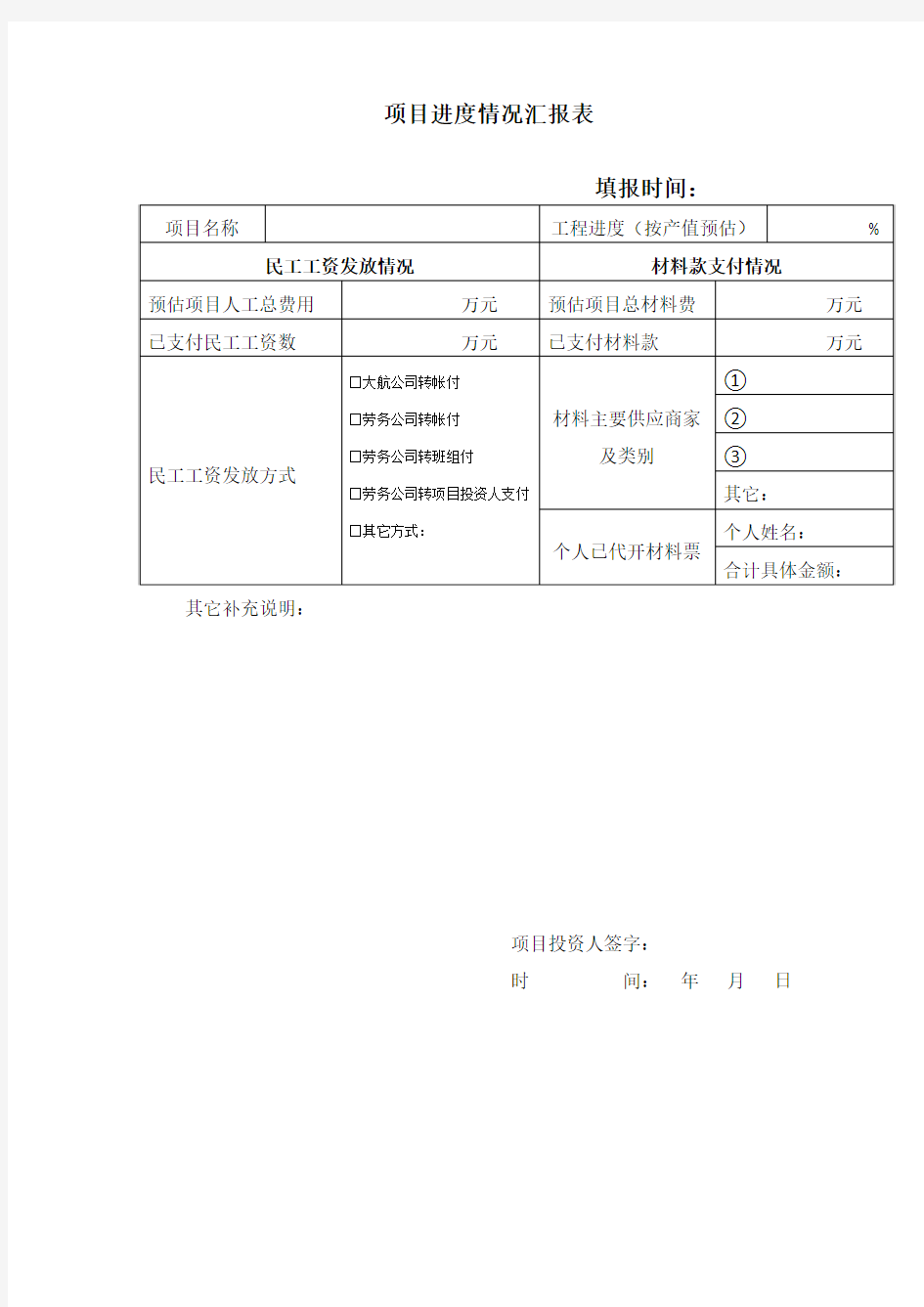 项目进度情况汇报表