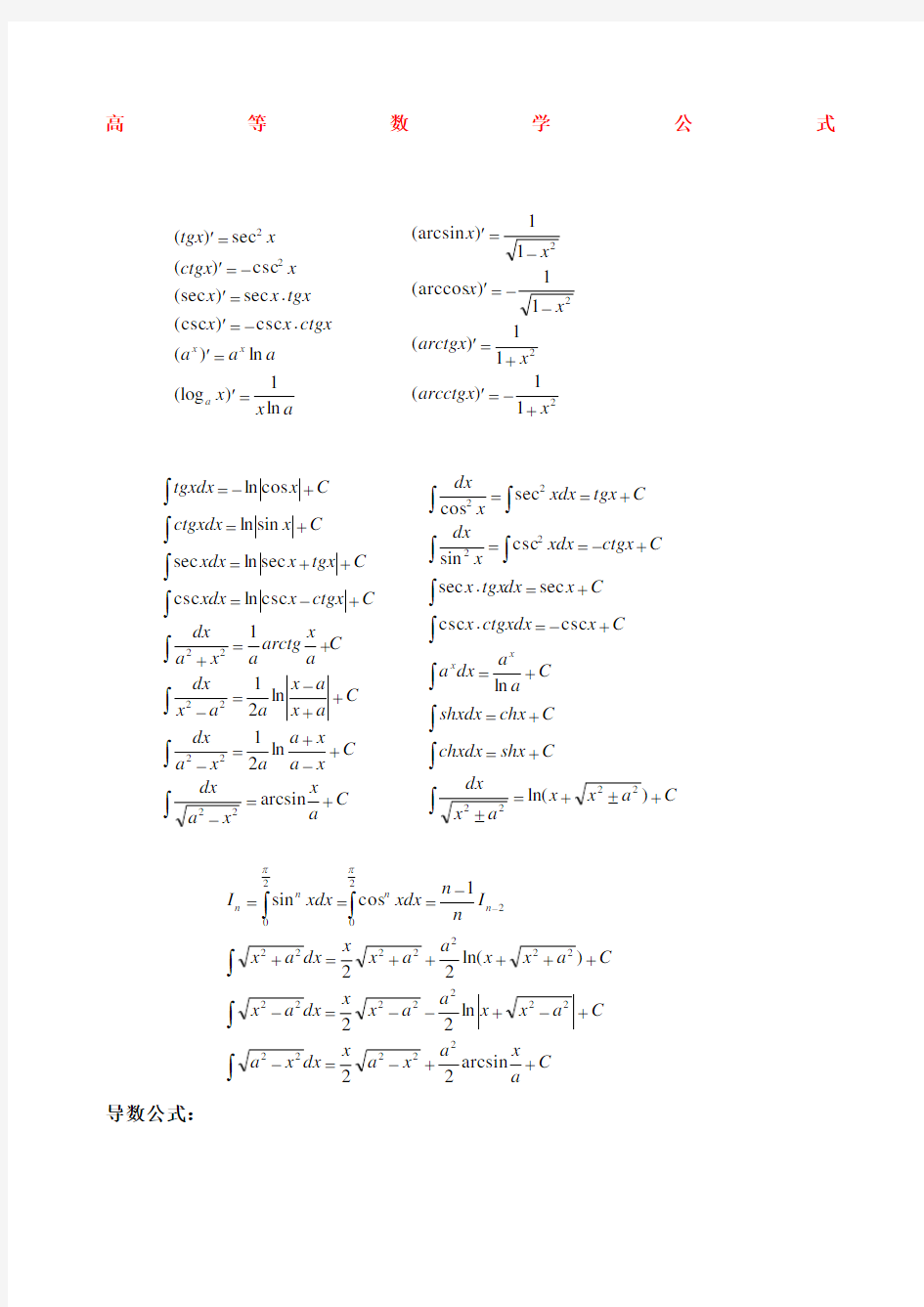 考研数学公式大全高数概率线代目前文库中的